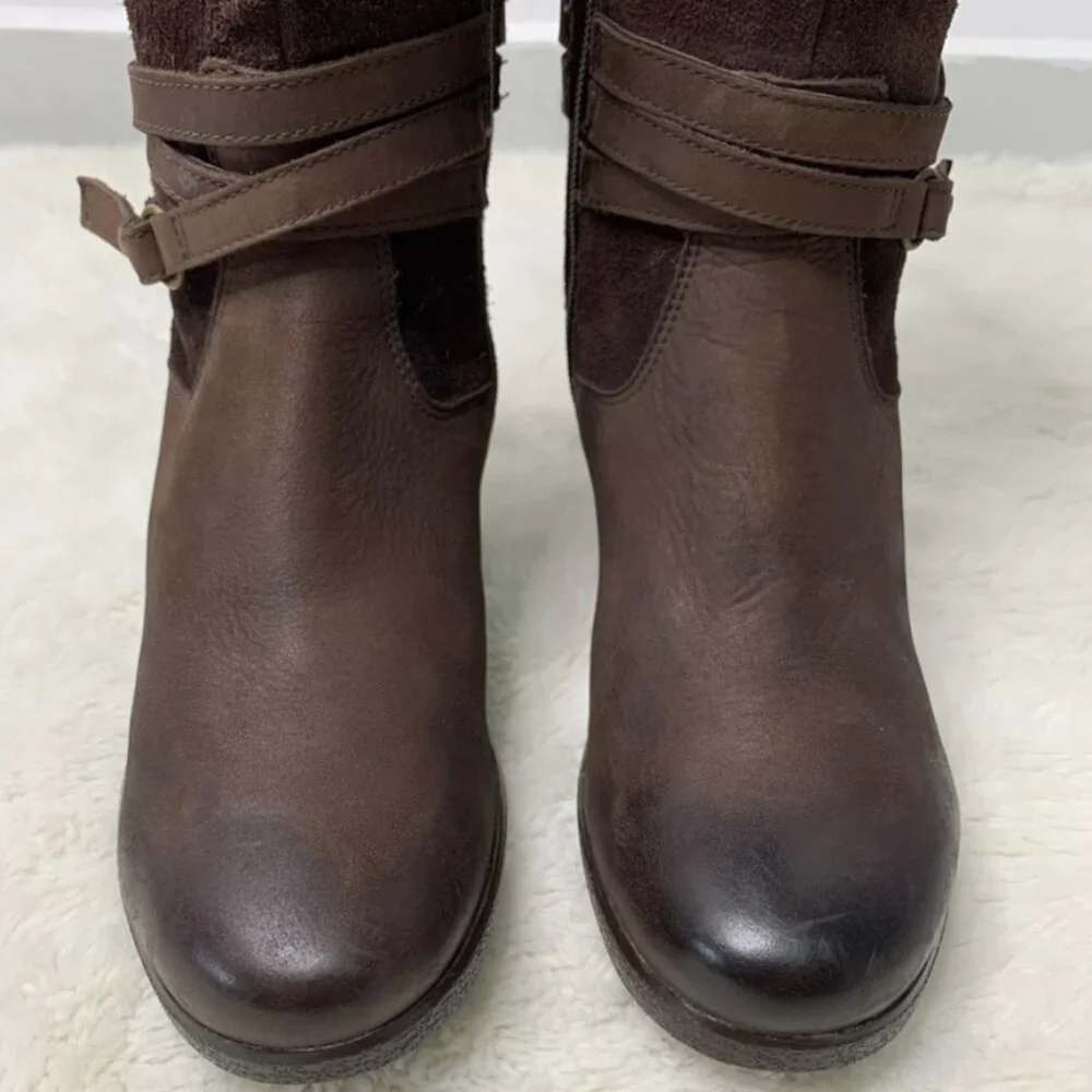 UGG 1005266 Women's Waterproof Lesley Uptown Knee High Wedge Boots Brown Size 6